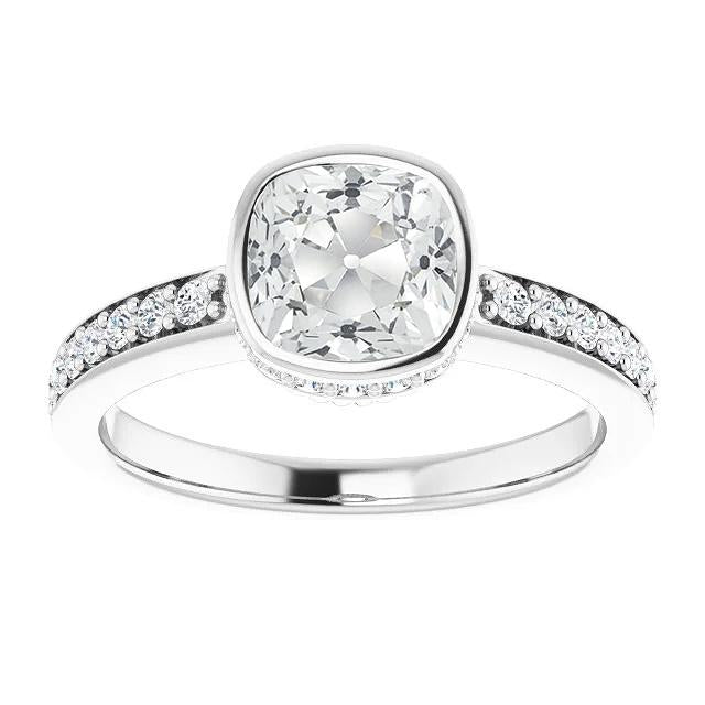 Bague De Mariage Avec Coussin Accents Vieux Mineur Réel Diamant Lunette Sertie 8 Carats