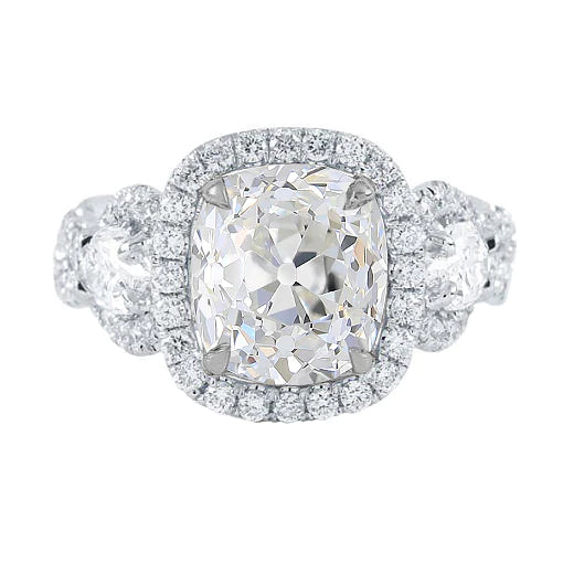Bague De Mariage Avec Halo De Réel Diamants Taille Coussin Taille Ancienne 3 Pierres 6,75 Carats