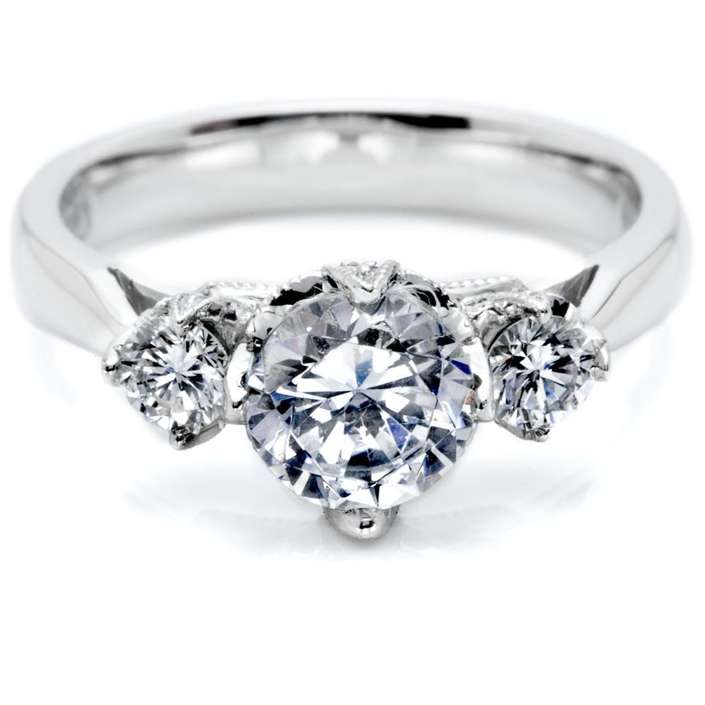 Bague De Mariage Avec Naturel Diamants Ronds De 1.30 Ct Et Trois Pierres En Or Blanc 14 Carats