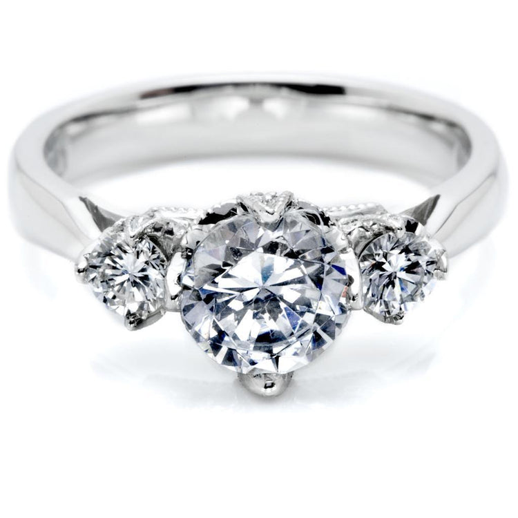 Bague De Mariage Avec Naturel Diamants Ronds De 1.30 Ct Et Trois Pierres En Or Blanc 14 Carats