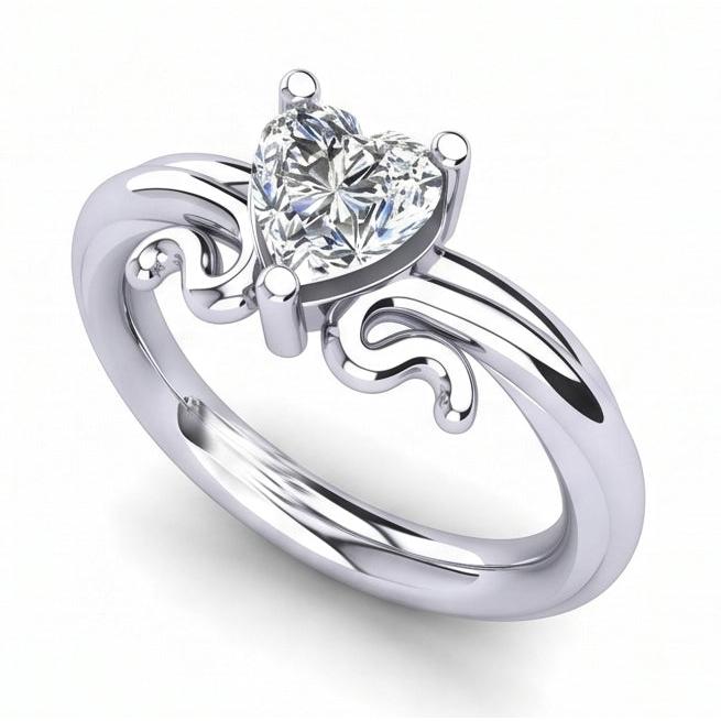 Bague De Mariage Avec Réel Diamant Naturels Extraits des Mines ( et non cultivés en laboratoire ) Solitaire En Forme De Cœur De 1.50 Ct En Or Blanc 14K