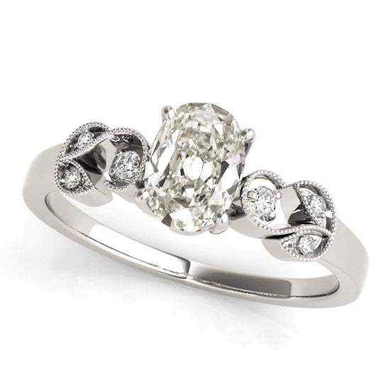 Bague De Mariage Bague De Mariage Réel Diamant Ovale Taille Mine Ancienne tTge Millegrain 3.50 Carats