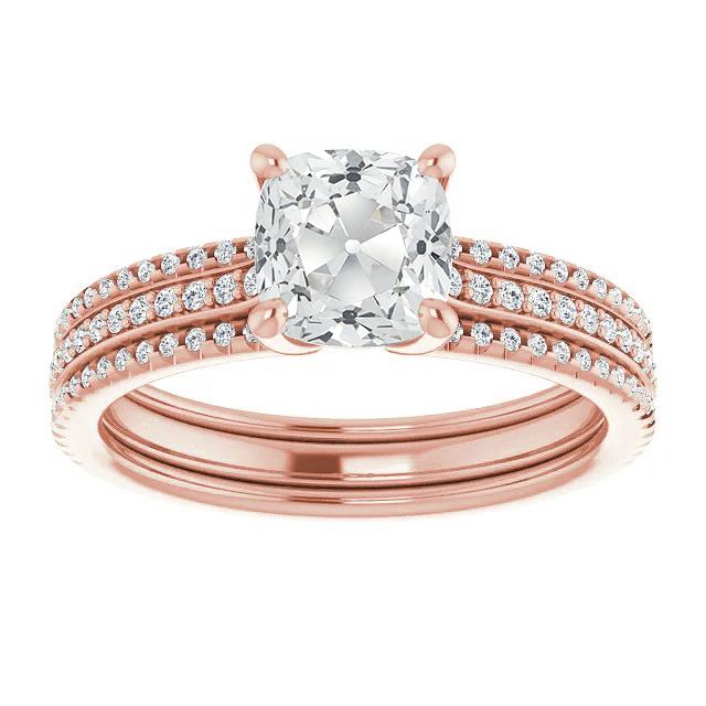 Bague De Mariage Coussin Naturel Diamant Taille Ancienne Sertie Or Rose 9.50 Carats