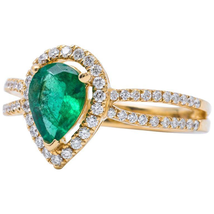 Bague De Mariage En Or Jaune 14K Et Diamants Taille Poire Emeraude Vert 5 Ct