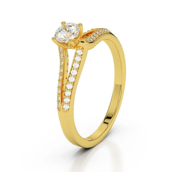 Bague De Mariage En Réel Diamant Rond De 1.35 Ct En Or Jaune 14K