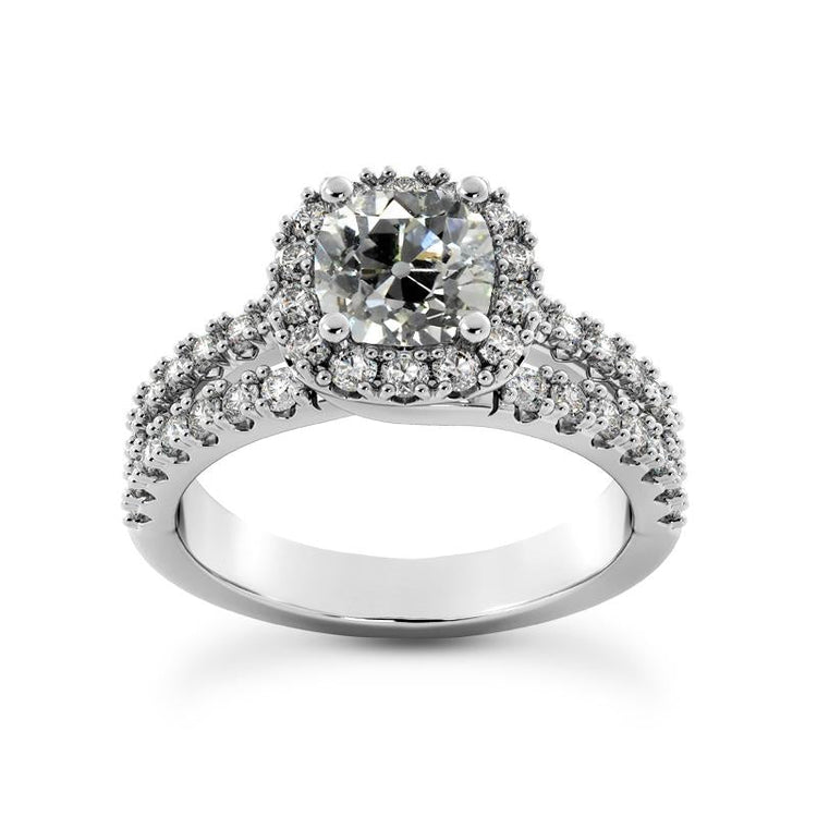 Bague De Mariage Halo Coussin Vieux Mineur Naturel Diamants Split Tige 4.75 Carats