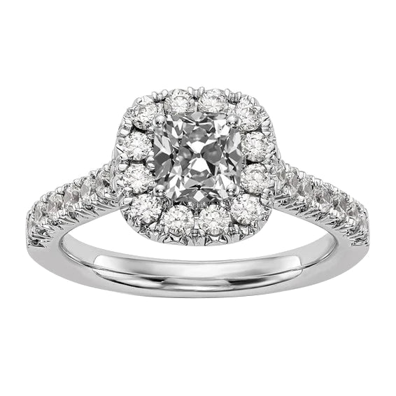 Bague De Mariage Halo En 0r 5 Carats Coussin Vieux Mineur Réel Diamond Or 14K