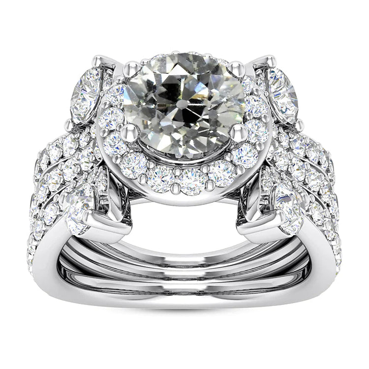 Bague De Mariage Halo Sertie De Réel Diamants Ronds Vieux Mineur 8.25 Carats