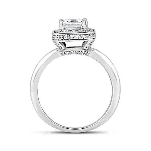 Bague De Mariage Naturel Diamant Emeraude Halo 2.20 Ct.