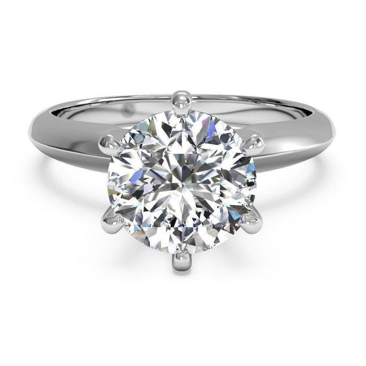 Bague De Mariage Naturel Diamant Rond Solitaire Dames Or Blanc 14K