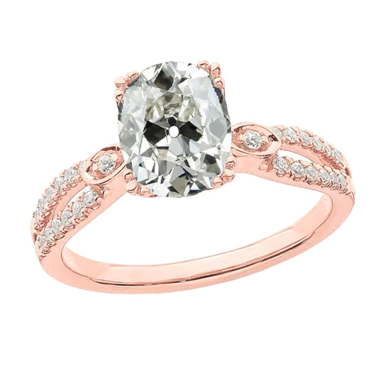 Bague De Mariage Ovale Naturel Diamant Taille Ancienne Avec Accents Tige Fendue 5 Carats