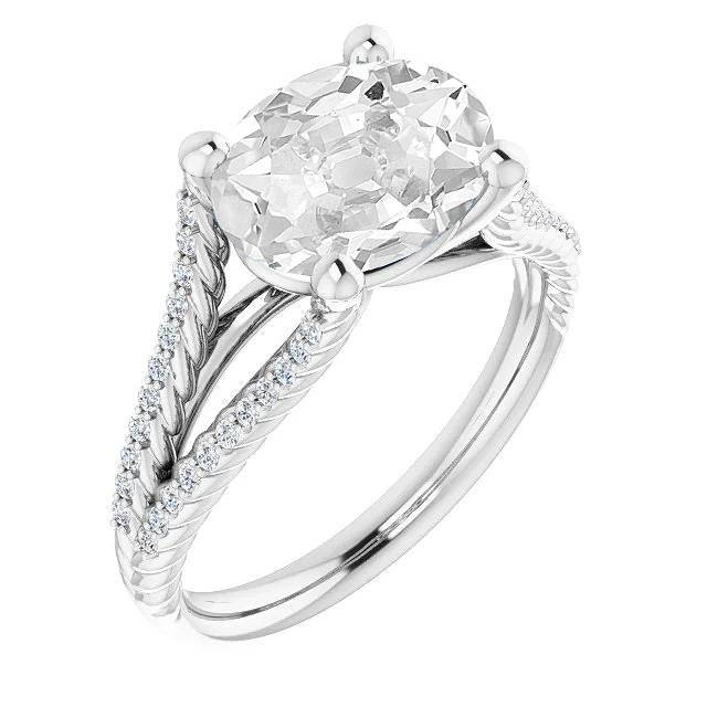 Bague De Mariage Ovale Réel Diamant Taille Ancienne Avec Accents 8.50 Carats Tige Fendue