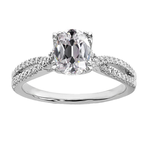Bague De Mariage Ovale Réel Diamant Taille Ancienne Pour Femme Tige Fendue 5.25 Carats