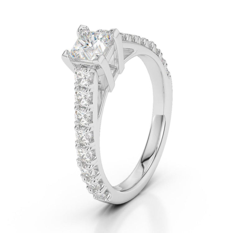 Bague De Mariage Princesse Et Véritable Diamants Ronds De 2.35 Cts En Or Blanc 14K