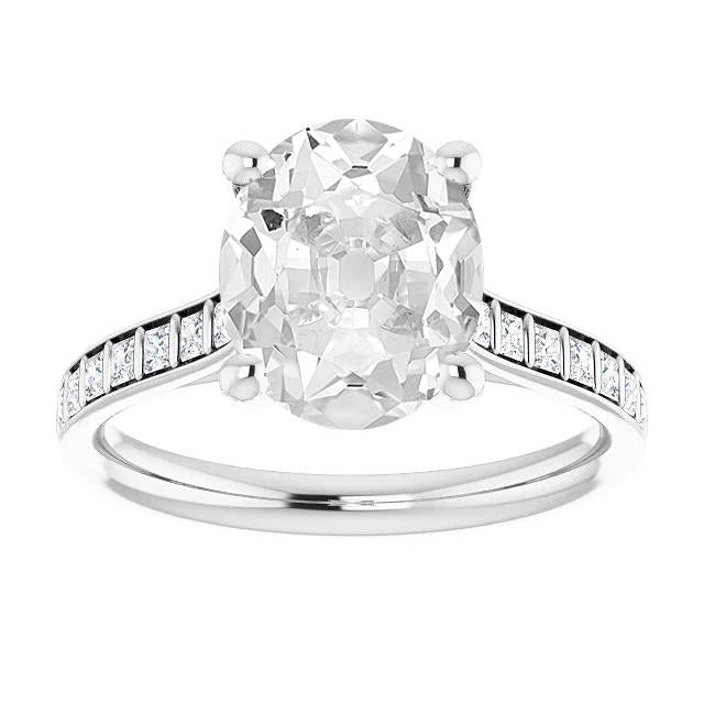 Bague De Mariage Princesse & Oval Ancienne Mine Cut Naturel Diamond Bar Set 8.50 Carats
