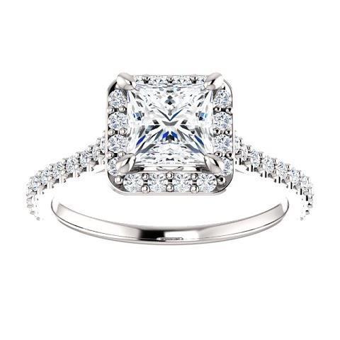 Bague De Mariage Princesse Solitaire De 1.50 Ct Avec Accents Halo De Réel Diamants