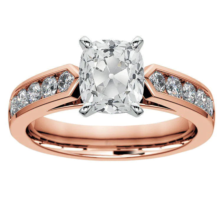 Bague De Mariage Réel Diamant Ancien Mineur Coussin 5 Carats Or Bicolore