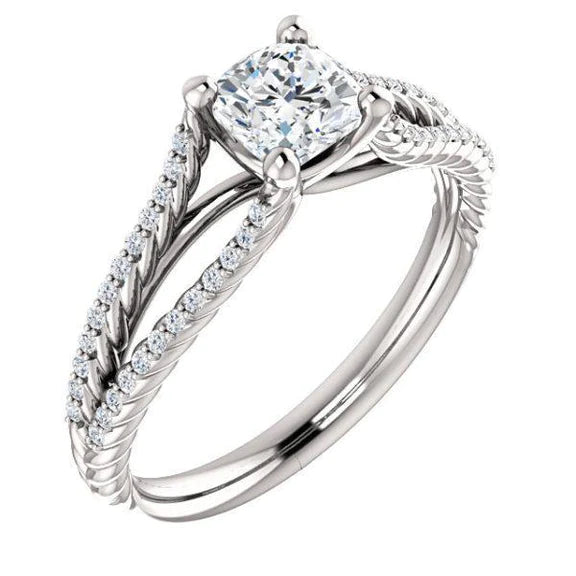 Bague De Mariage Réel Diamant Coussin Et Rond 2.50 Carats Tige Fendue Nouveau