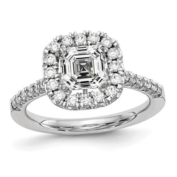 Bague De Mariage Réel Diamant Rond Halo Asscher Avec Accents En Or 4.20 Carats