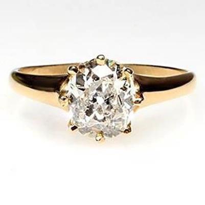Bague De Mariage Réel Diamant Solitaire Vieux Mineur 3 Carats Or Jaune 14K