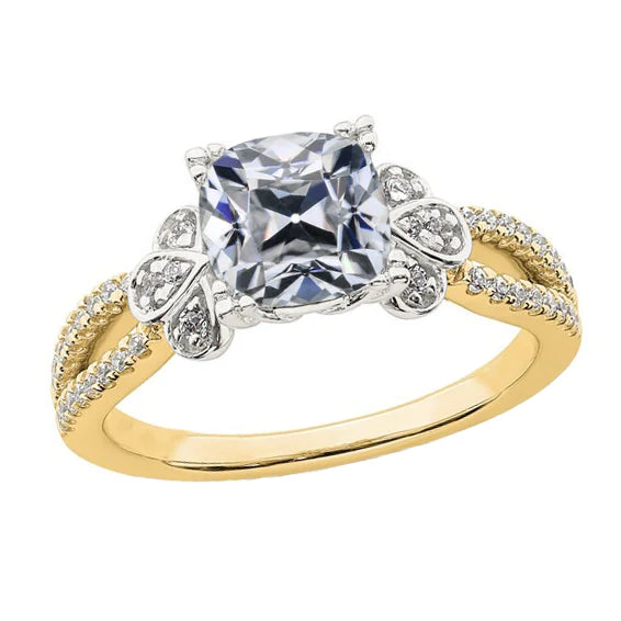Bague De Mariage Réel Diamant Taille Ancienne Coussin Bicolore Tige Fendue 6 Carats