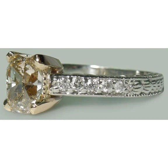 Bague De Mariage Réel Diamants Radiants Et Ronds 1.60 Ct En Or Bicolore