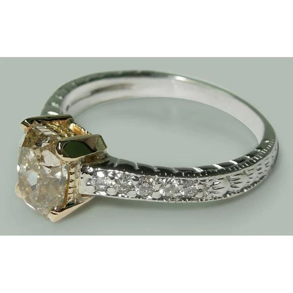 Bague De Mariage Réel Diamants Radiants Et Ronds 1.60 Ct En Or Bicolore