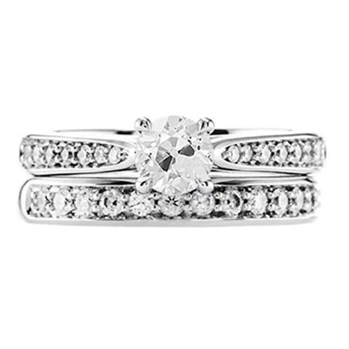 Bague De Mariage Sertie Ronde Vieux Mineur Bande De Véritable Diamants Assortie 2.25 Carats