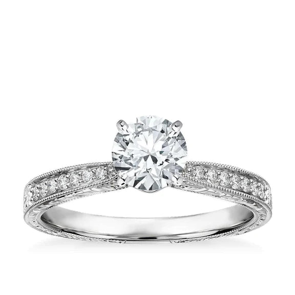 Bague De Mariage Solitaire 3 carats Avec Accents Réel Diamants Coupe Ronde