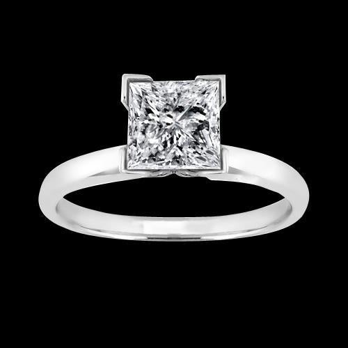 Bague De Mariage Solitaire Naturel Diamant Princesse 2 Carats Or Blanc