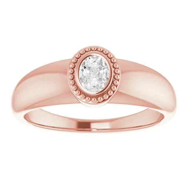 Bague De Mariage Solitaire Ovale Réel Diamant Taille Ancienne Serti Clos 1.50 Carats