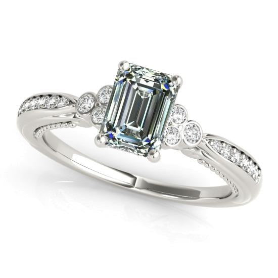 Bague De Mariage Véritable Diamant Rond Et Emeraude Pour Femme En Or 14K 4.50 Carats