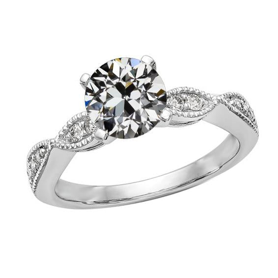 Bague De Mariage Véritable Diamant Rond Taille Ancienne Mine En Or 14 Carats 3.25 Carats