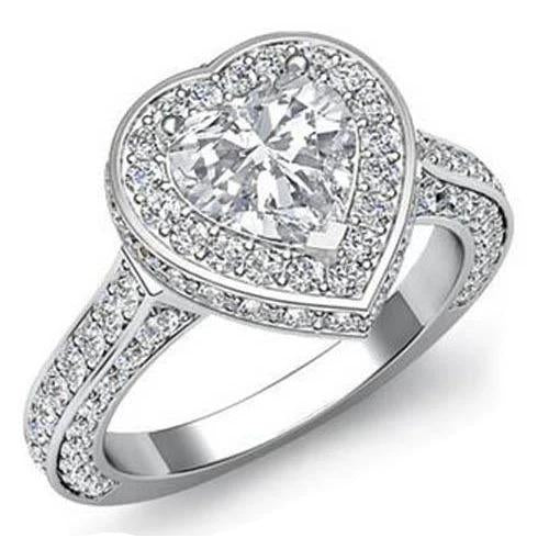 Bague De Mariage Véritable Diamant Rond Taille Coeur Or Blanc 7 Carats