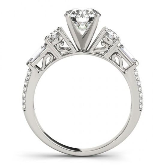 Bague De Naturel Diamant Fiançailles Fantaisie 5 Pierres Rondes Et Baguettes 3.0 Carats WG 14K