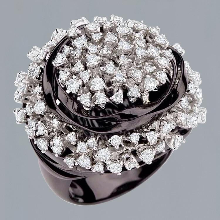 Bague De Naturel Diamant Fiançailles Grappe Or Noir