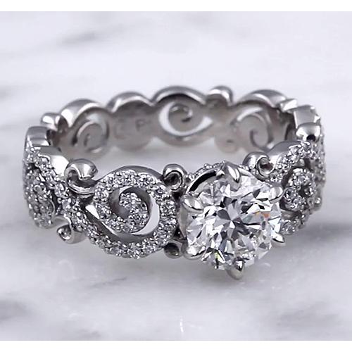 Bague De Style Alliance De Mariage 3.50 Carats Réel Diamants Ronds Serti 6 Griffes