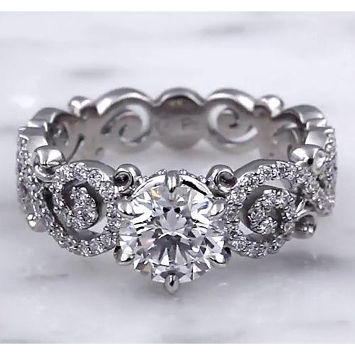 Bague De Style Alliance De Mariage 3.50 Carats Réel Diamants Ronds Serti 6 Griffes