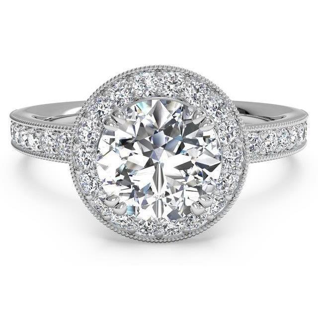 Bague De Style Antique Avec Véritable Diamants Ronds Halo En Or Blanc 2.25 Carats 14K