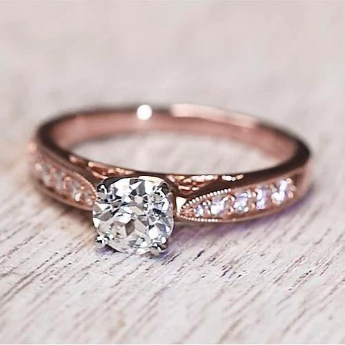 Bague De Véritable Diamant Fiançailles 1.50 Carats En Or Rose 14K