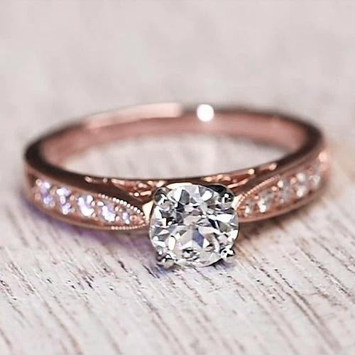 Bague De Véritable Diamant Fiançailles 1.50 Carats En Or Rose 14K