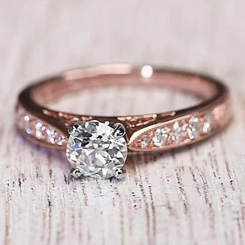 Bague De Véritable Diamant Fiançailles 1.50 Carats En Or Rose 14K
