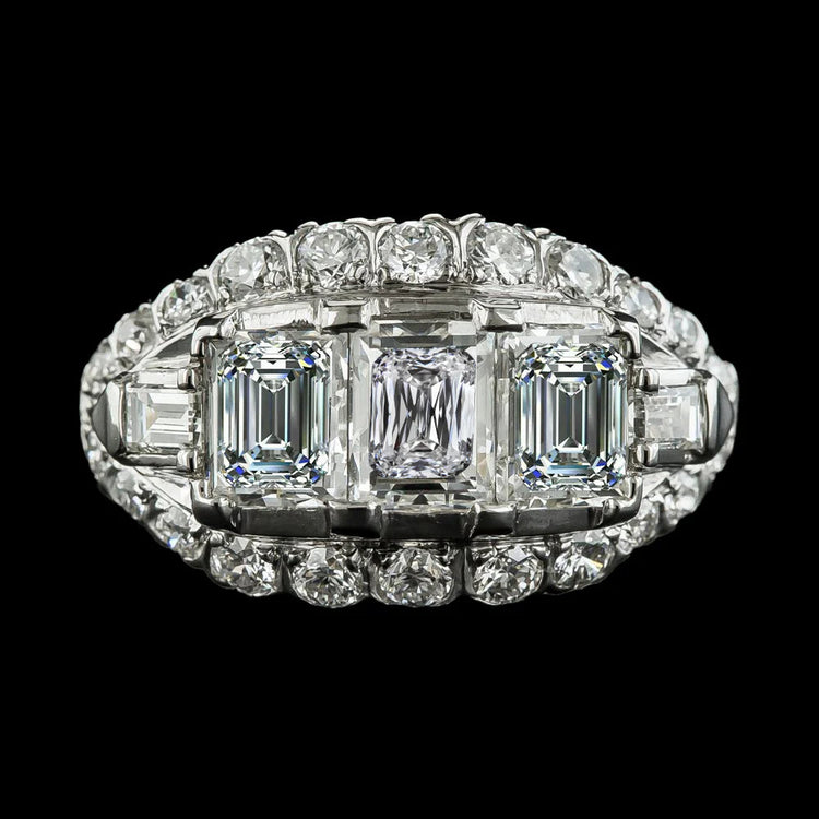 Bague De fiançailles Réel Diamant Baguette Et Emeraude Style Antique 6.75 Carats
