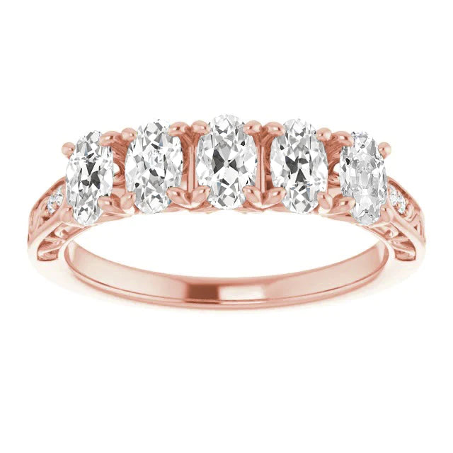 Bague Demi-Eternité De Style Antique Ovale Réel Diamant Taille Ancienne 7.75 Carats