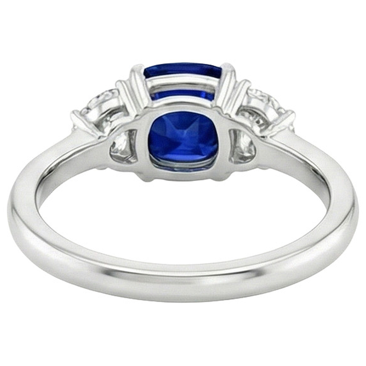 Bague Demi Lune Diamant Naturels Extraits des Mines ( et non cultivés en laboratoire ) Or & Coussin Saphir Ceylan 3 Pierres 3 Carats