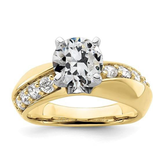 Bague Deux Tons Véritable Diamants Ronds Taille Ancienne Mine Sertie Or 4 Carats