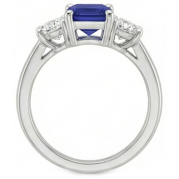 Bague Diamant Naturels Extraits des Mines ( et non cultivés en laboratoire ) 3 Pierres Emeraude Bleu Saphir 2.50 Carats