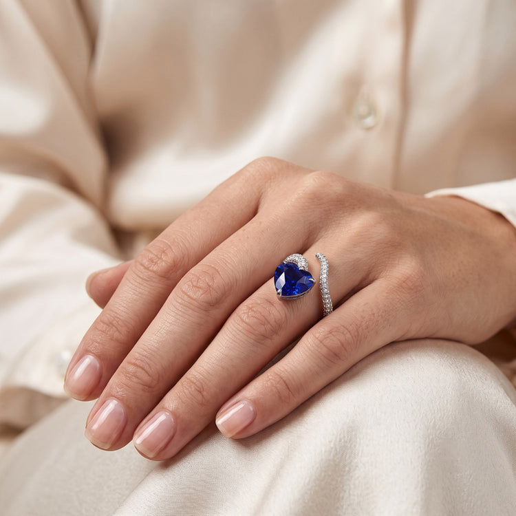 Bague Diamant Coeur Saphir Bleu Style Torsadé 5 Carats