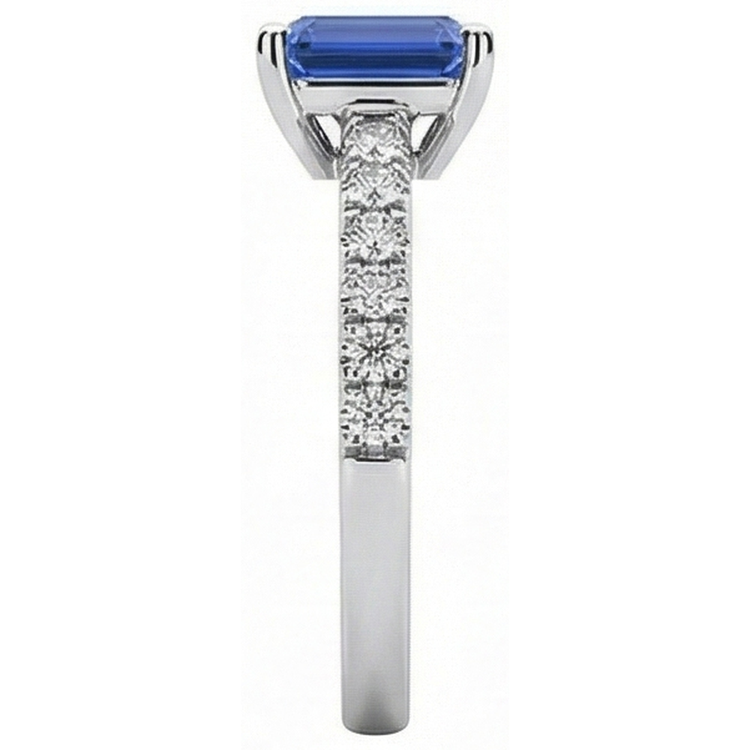 Bague Diamant Emeraude Bleu Saphir Pierre Gemme Avec Accents 2.50 Carats
