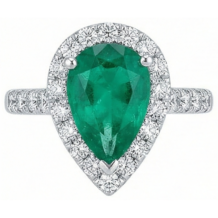 Bague Diamant Emeraude Vert Femme Or Blanc 14K 5 Carats Bijoux Pierres Précieuses